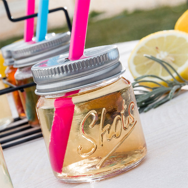 Wagon Trend Shot Glasses with Lids, Straws and Metal Basket (pack of 6)