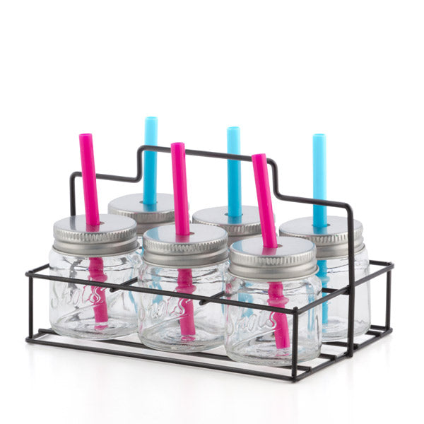Wagon Trend Shot Glasses with Lids, Straws and Metal Basket (pack of 6)