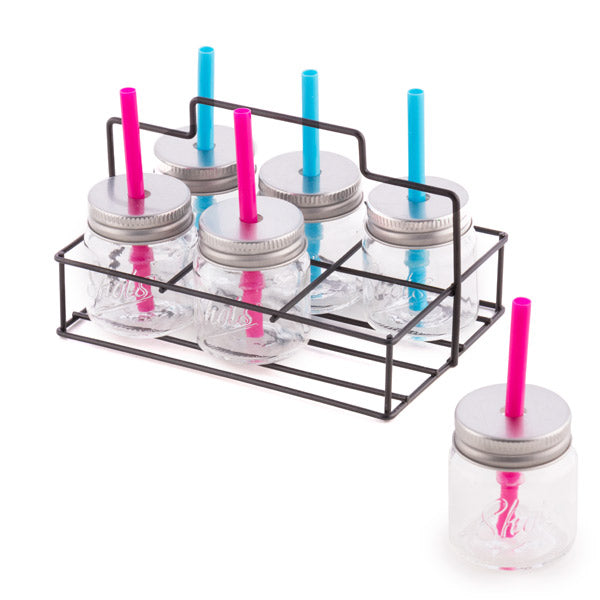 Wagon Trend Shot Glasses with Lids, Straws and Metal Basket (pack of 6)