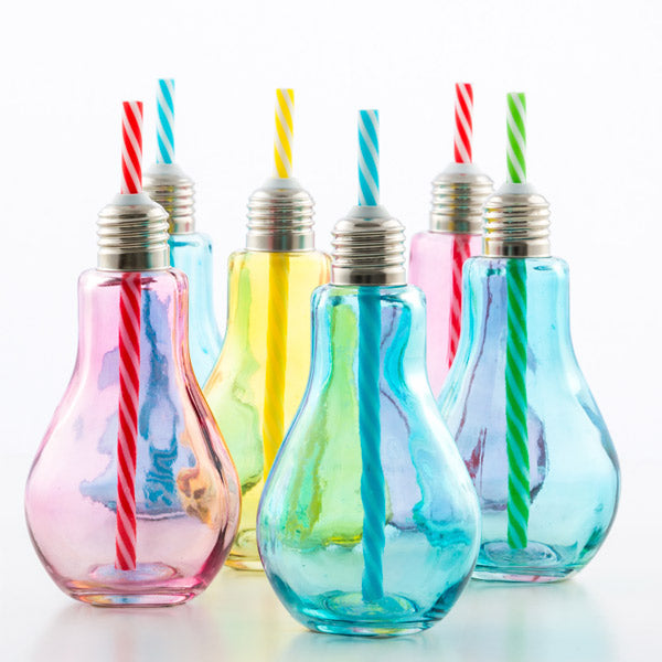Wagon Trend 250 ml Coloured Light Bulb Drinking Glasses with Straws (pack of 6)