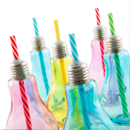 Wagon Trend 250 ml Coloured Light Bulb Drinking Glasses with Straws (pack of 6)