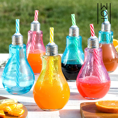 Wagon Trend 250 ml Coloured Light Bulb Drinking Glasses with Straws (pack of 6)