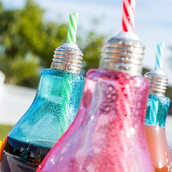Wagon Trend 250 ml Coloured Light Bulb Drinking Glasses with Straws (pack of 6)