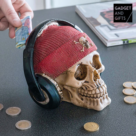 Gadget and Gifts Pirate Skull Piggy Bank with Earphones