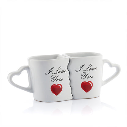Linked Mugs with Heart Handles I Love You (Set of 2)