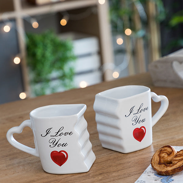 Linked Mugs with Heart Handles I Love You (Set of 2)