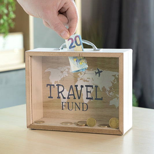 Travel Wooden Suitcase Money Box
