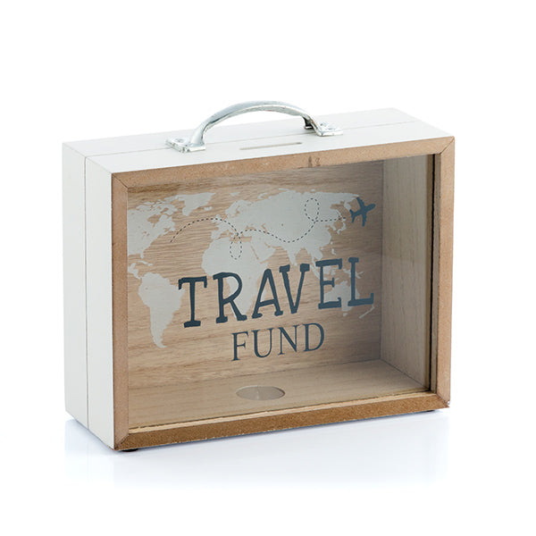 Travel Wooden Suitcase Money Box
