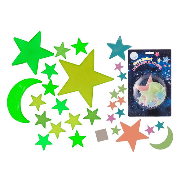 Multicoloured Fluorescent Moon and Stars (15 pieces)