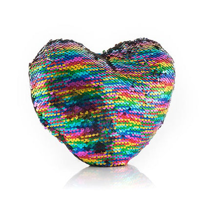 Cuscino con paillettes magiche a forma di cuore arcobaleno