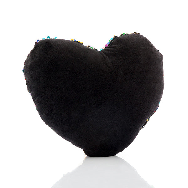 Cuscino con paillettes magiche a forma di cuore arcobaleno